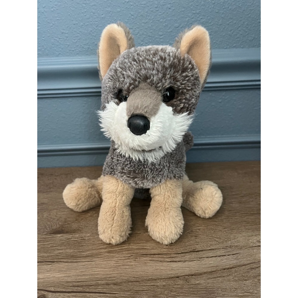 Douglas Cuddle Toy Wolf Pup Plush Stuffed Animal Grey Tan Sitting Realistic 8"